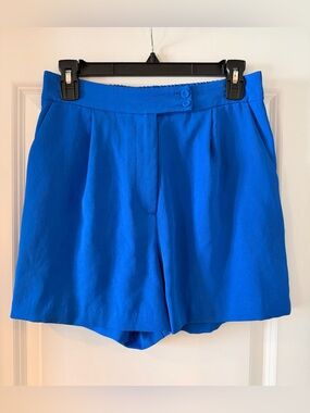 Women's Bright Blue High-Waist Pleated Shorts